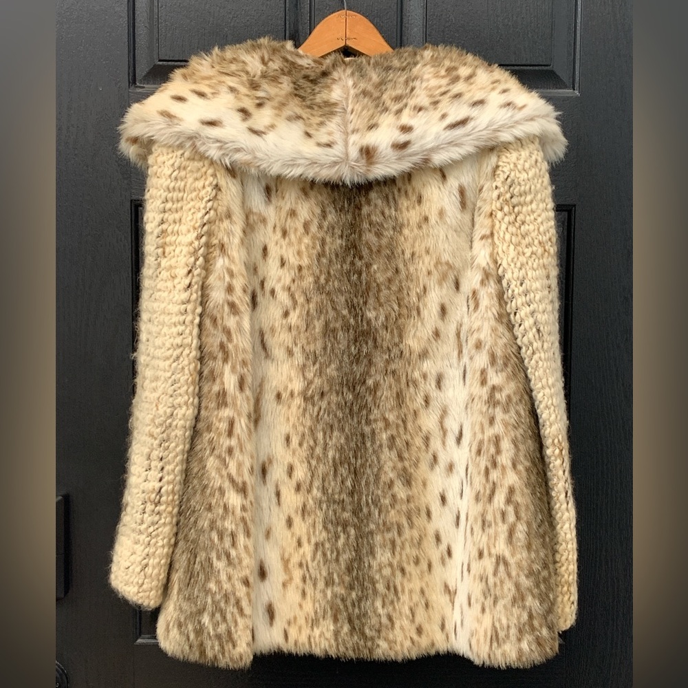 Vintage Faux Fur & Knit Animal Print Coat cheetah leopard - Picture 2 of 3